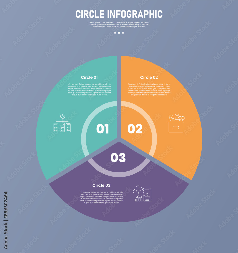 Aufkleber 3 point circle infographic stage or step template with big piechart circle slice for slide presentat
