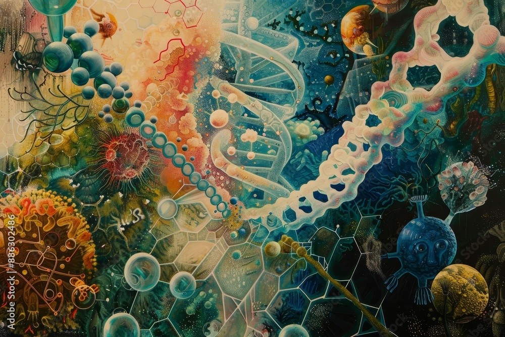 Poster a painting showcasing a variety of different objects and items in a vibrant and eclectic composition