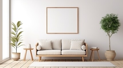 Minimalist Living Room with Cozy Sofa and Empty Frame