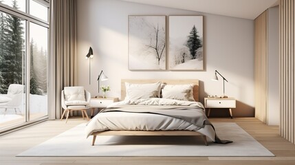 Cozy Minimalist Bedroom with Stunning Winter View