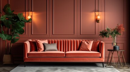 Obraz premium A Luxurious Living Room with an Elegant Velvet Sofa