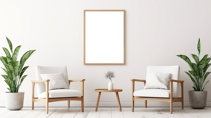 Minimalist Living Room with White Chairs and Plants