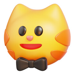 Cat wear bow tie emoji. Cat emotion cartoon icon. Animal emoticon. 3D illustration