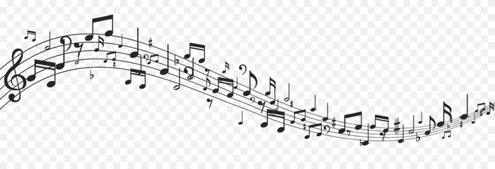 Musical notes on an isolated transparent background. Musical notes png. Varieties of musical notes. Musical background.