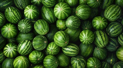Top view and flat lay of Ripe Green Watermelon Stack for Background Texture