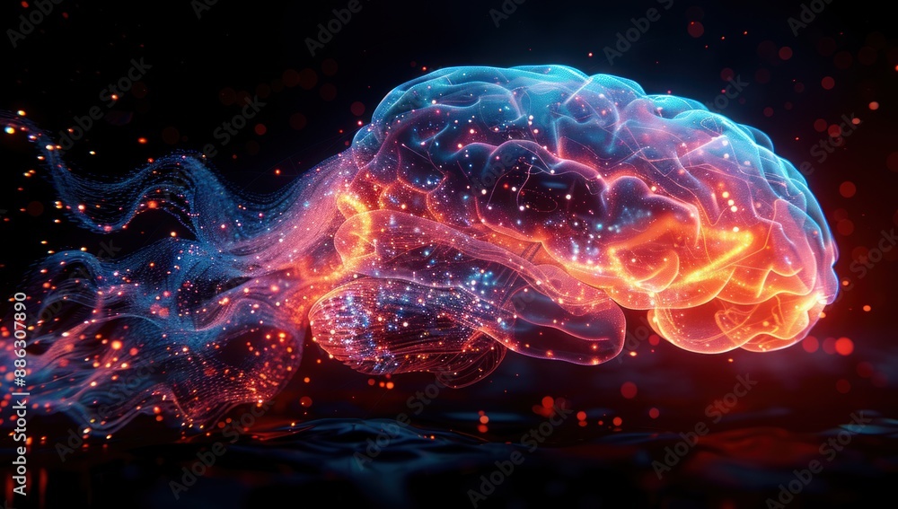 Poster glowing abstract brain with network of neural connections