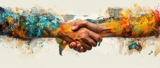A handshake between two businesspeople from different cultures, symbolizing global partnerships.