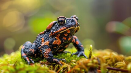 Obraz premium A Colorful Toad on a Bed of Moss