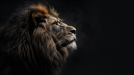 Lion on a black background.Copy space.