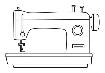 Minimal illustration of sewing machine drawing sketch white.