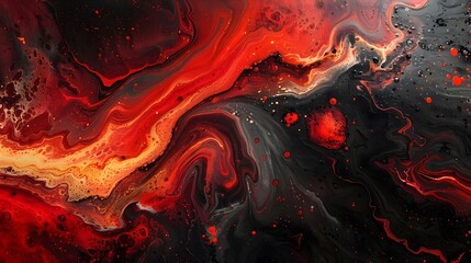 Abstract Red Black Swirling Fluid Background