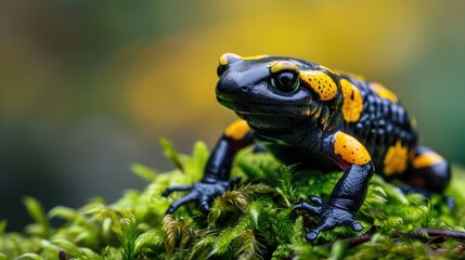 Fototapeta premium Fire Salamander on Mossy Ground