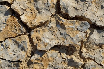 Fototapeta premium A detailed view of a crack in a rock, showcasing its texture and structure, Crisp and dry texture