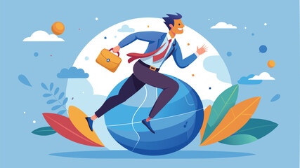 Outsmarting Competition: Businessman Runs Effortlessly on Sphere, Demonstrating Smarter Strategies for Success