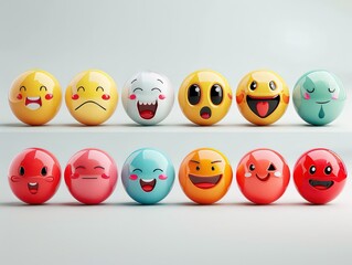  set of emotive icons or symbols that represent various emotions such as happiness, sadness, anger, surprise, and love, using simple shapes and expressive colors.