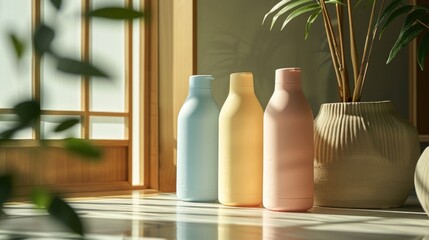 Minimalistic THC-infused beverage bottle in soft pastel colors