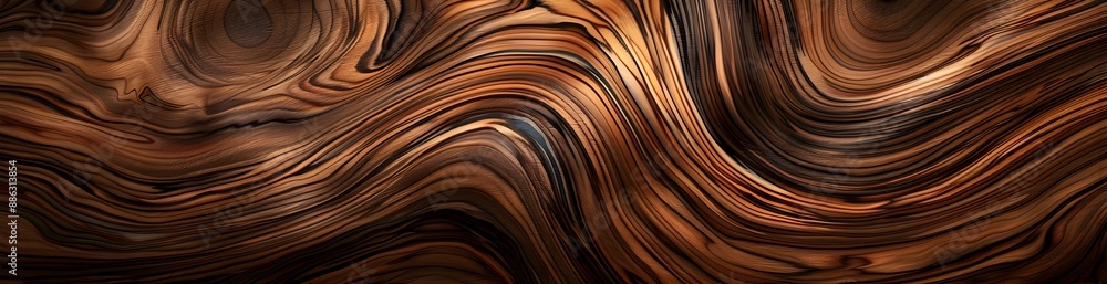 Aufkleber a close up of walnut wood, showcasing its rich brown tones and swirling patterns. the texture is det