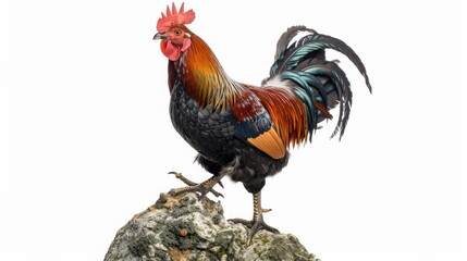 Fototapeta premium Rooster Standing Proud on a Rock