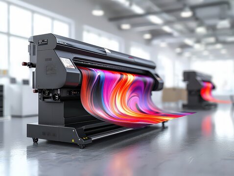 large format printing machines used for producing banners, posters, and signage, emphasizing their size, capabilities, and versatility in printing materials.