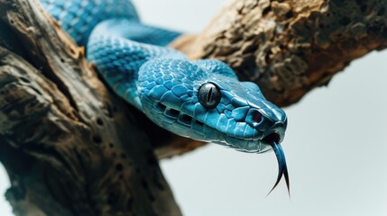 Fototapeta premium Close-up of a Vibrant Blue Snake on a Branch