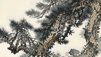 pine tree, Japan, watercolor, landscape painting,松の木,日本,水彩画,風景画