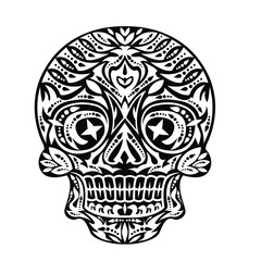 Black skulls patterns graphic print, It represents death in the next world, Design element for logo, tattoo, textile, fabric pattern design decorations templates and other designs.