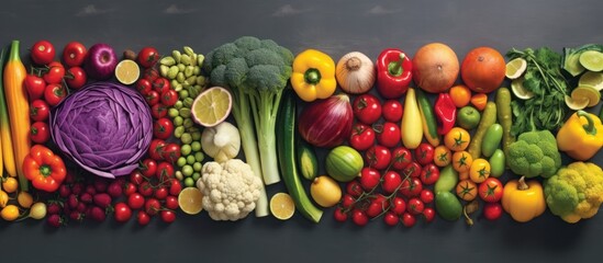 Vibrant Vegetables and Fruits on a Dark Background