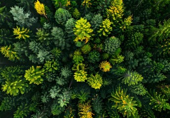 Fototapeta premium Aerial View of Lush Green Pine Forest