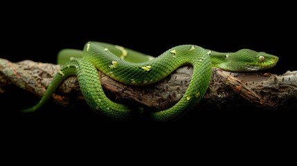 Fototapeta premium Green Tree Python Coiled on a Branch