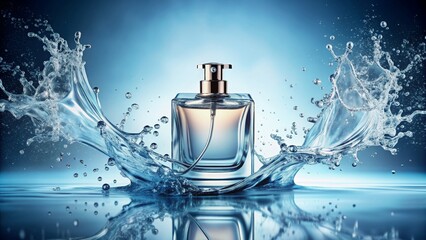 Perfume bottle elegantly immersed in dynamic splashes of water, perfume, fragrance, bottle, water, splashes, elegant, luxury