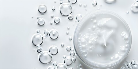 Macro shot of foaming serum gel on white background realistic skincare product. Concept Skincare Product, Foam Gel, Macro Photography, White Background, Realistic Shot