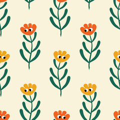 Cute colorful tiny flowers hand drawn vector illustration. Adorable floral seamless pattern for kids fabric or wallpaper.