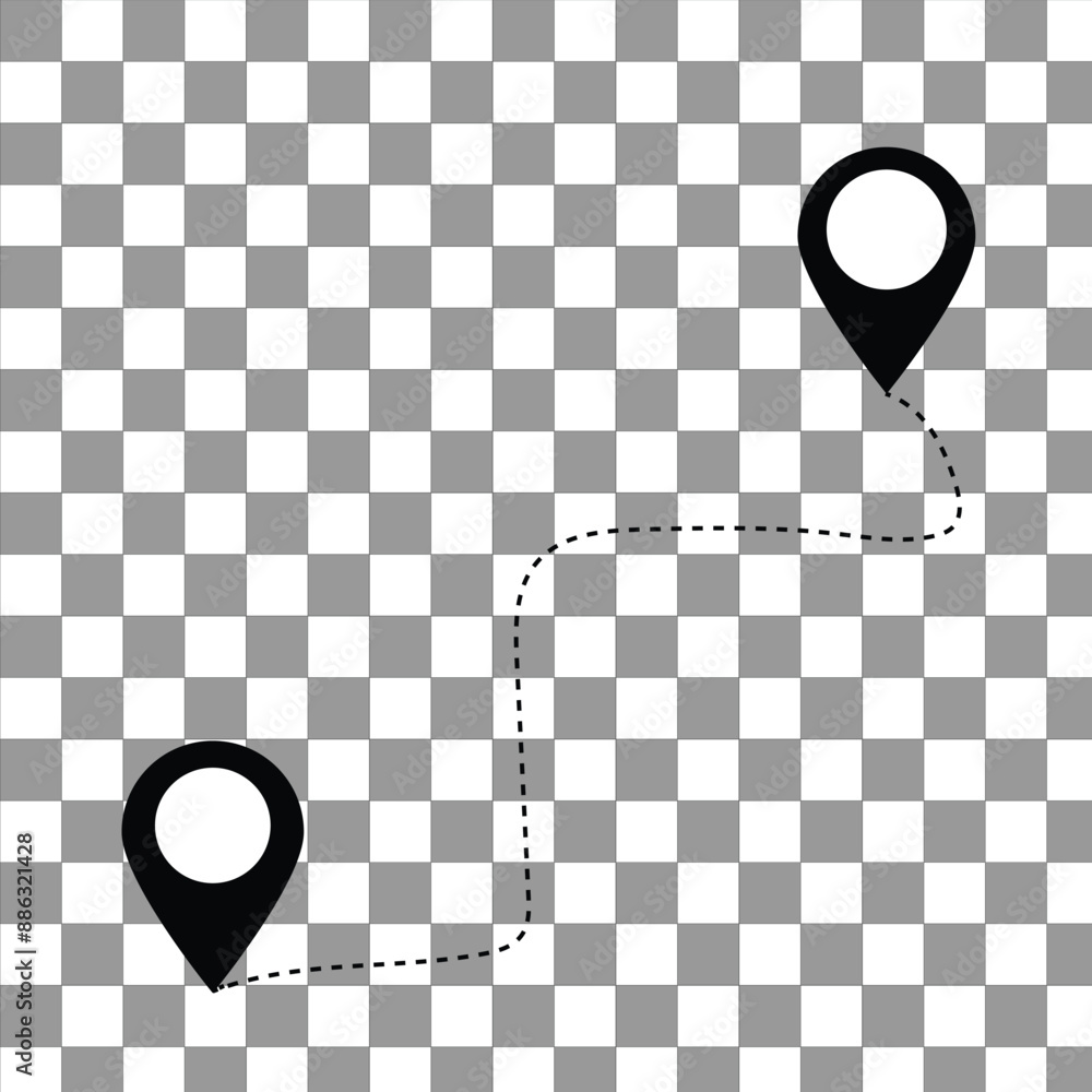Poster route icon between two points with dotted path and location pin. location pointer continuous one lin