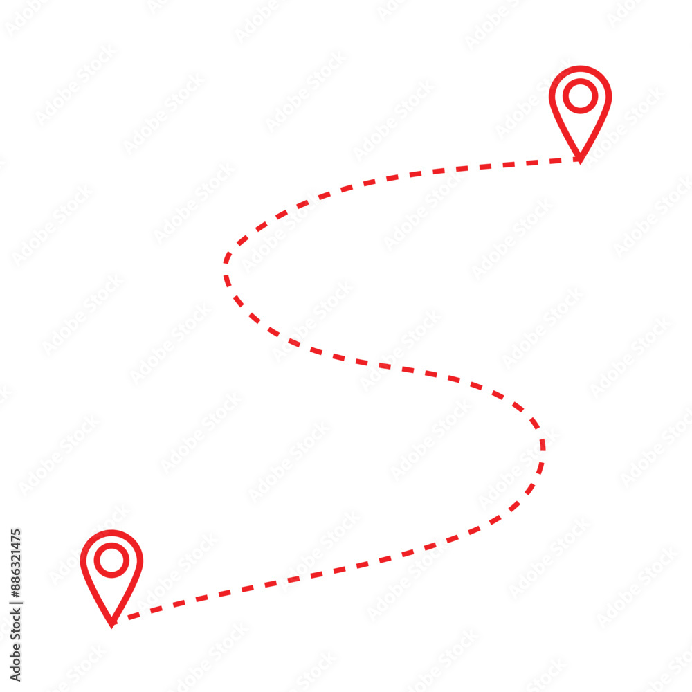 Poster route icon between two points with dotted path and location pin. location pointer continuous one lin