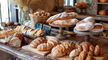 Artisanal bread and pastries in a rustic setting