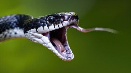 Close-up of a Snake with Open Mouth and Forked Tongue