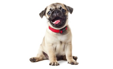 Obraz premium Playful Pug Puppy with Red Collar