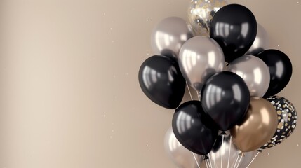 Fototapeta premium Classic black and gold balloons, elegant party decoration