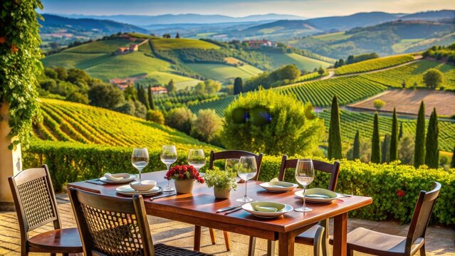 Alfresco dining with a view of Tuscany's vineyards , alfresco, dining, Tuscany, vineyards, Italy, wine, outdoor