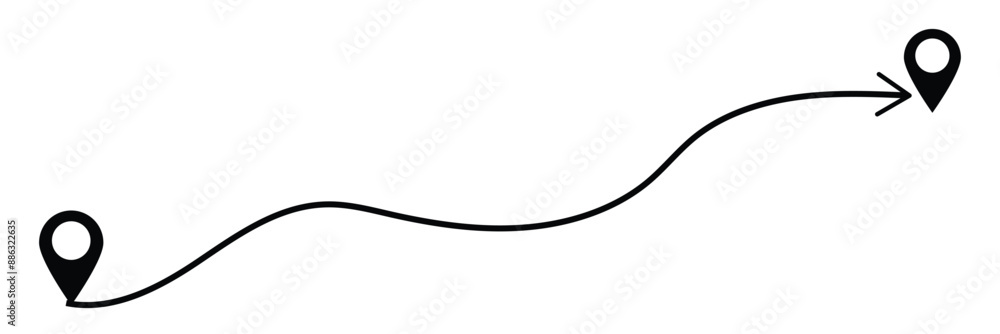 Poster travel vector icon. travel from start point and dotted line tracing. route icon between two points w