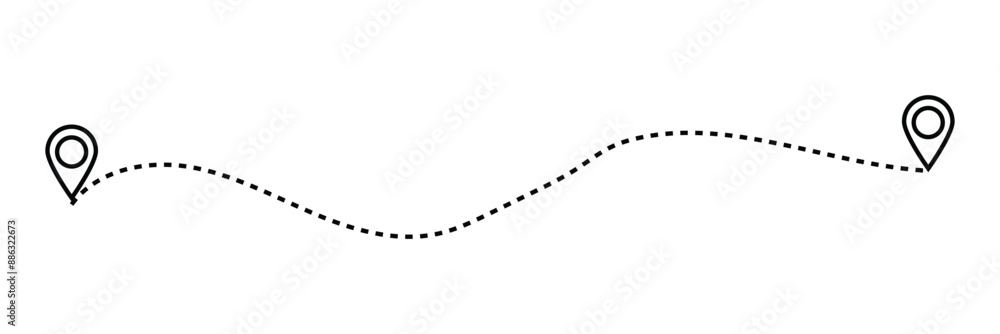 Poster route icon - two points with dotted path and location pin. route location icon two pin sign and dott