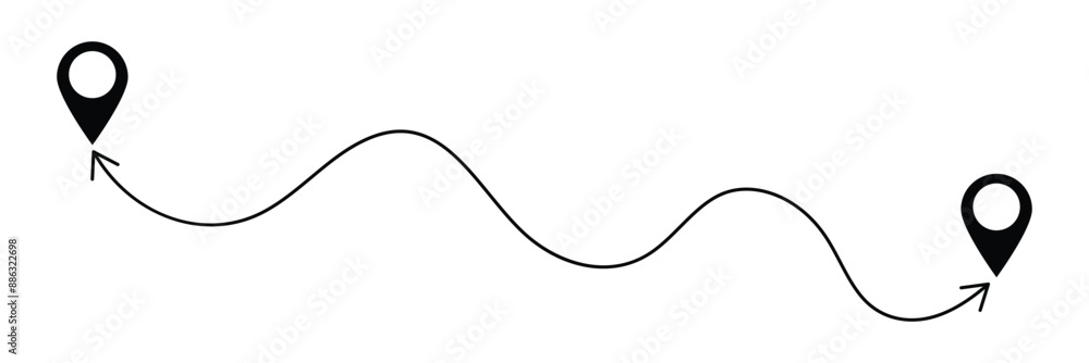 Poster route icon - two points with dotted path and location pin. route location icon two pin sign and dott