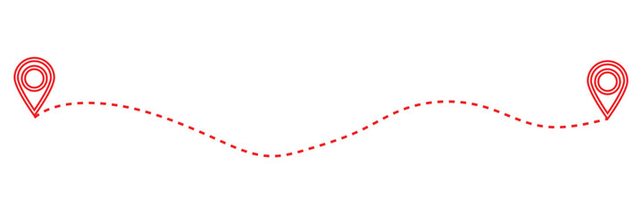 Route icon - two points with dotted path and location pin. Route location icon two pin sign and dotted line.