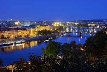 Obraz premium Aerial cityscape evening view of Prague, capital city of Czech Republic, view from Letna park