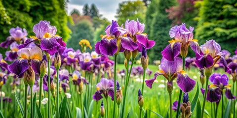 Obraz premium Regal irises standing tall and proud with striking colors in garden landscape , Regal, irises, tall