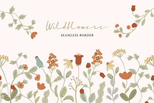 cute wildflower seamless border