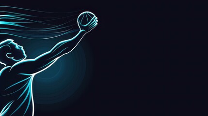 Graphic vector of handball player throwing the ball on black backdrop. Abstract silhouette art.