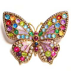 Luxury butterfly brooch with purple wings and a blue stone