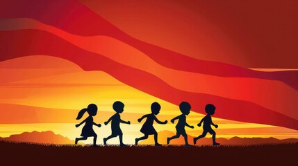 Fototapeta premium Celebrate Philippines Independence Day with an uplifting illustration of children running with a large flag. Lets honor freedom together