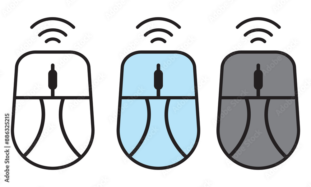 Poster wireless mouse icon set. gamers mouse without wire vector symbol in a black filled and outlined styl